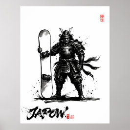 Póster Snowboard Brush Art - Standing Samurai Snowboard