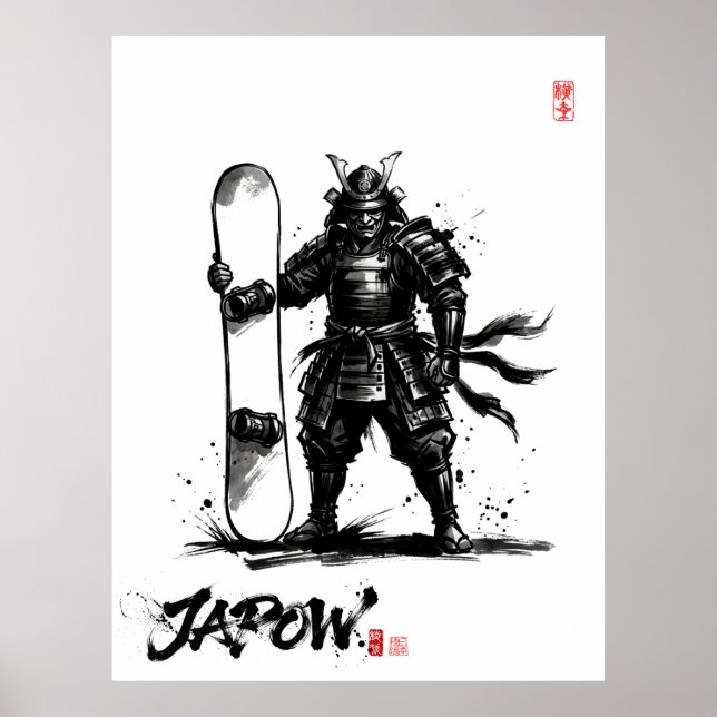 Póster Snowboard Brush Art - Standing Samurai Snowboard (Frente)