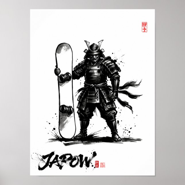 Póster Snowboard Brush Art - Standing Samurai Snowboard (Frente)