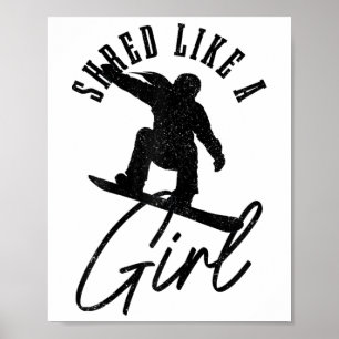 Póster Snowboard Chica invierno Vintage Snowboard Snowboa