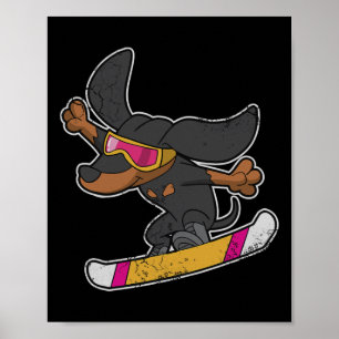 Póster Snowboard Dachshund Perro Snowboard Niños Jóvenes 
