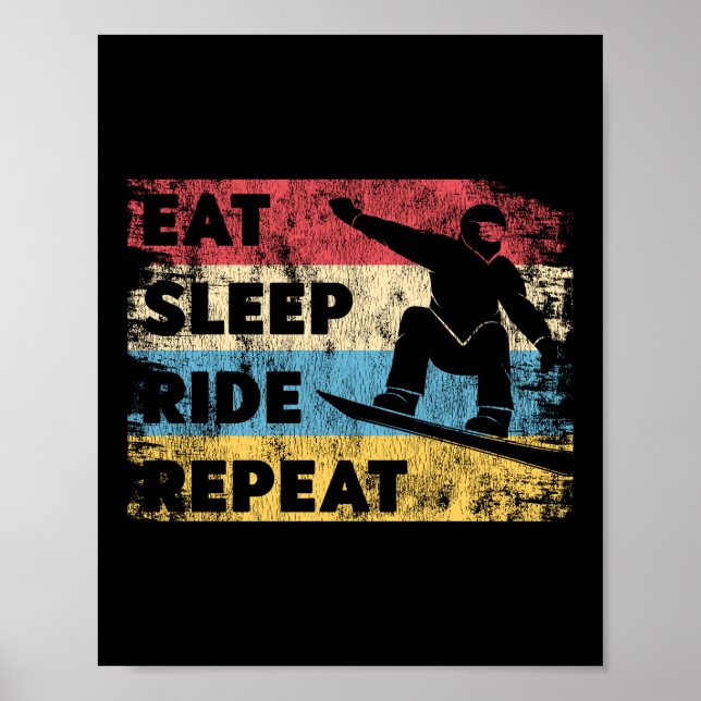 Póster Snowboard Eat Sleep Ried Repetir Retro Vintage (Frente)