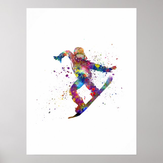 Póster Snowboard en acuarela (Frente)