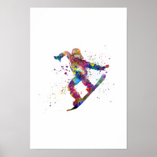 Póster Snowboard en acuarela