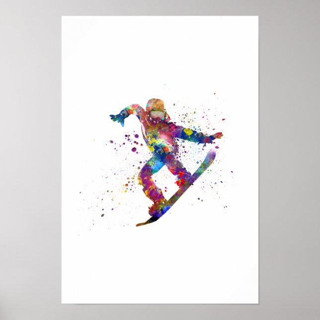 Póster Snowboard en acuarela (Frente)