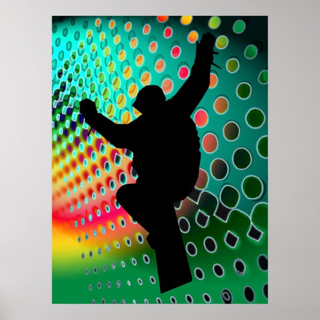 Póster Snowboard en una tormenta de nieve cósmica (Frente)