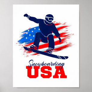 Póster Snowboard Equipo Estadounidense Bandera Snowboard