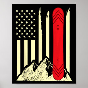 Póster Snowboard Esquí Snowboard Bandera Estadounidense S