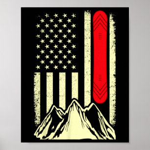 Póster Snowboard Esquí Snowboard Bandera Estadounidense S