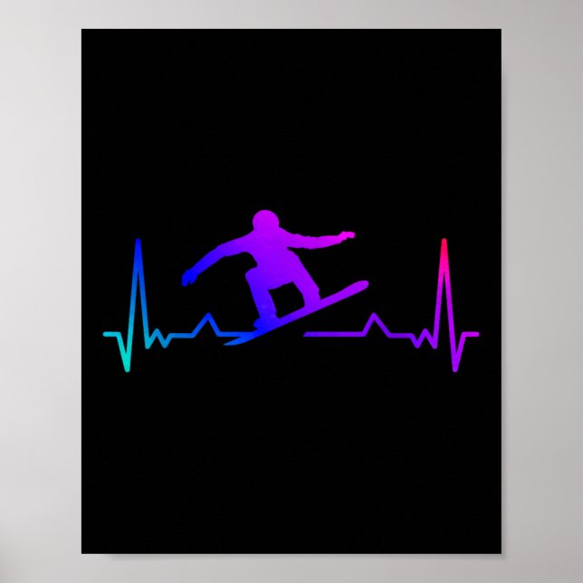 Póster Snowboard Heartbeat 80's 90s Retro Winter Snowboar (Frente)