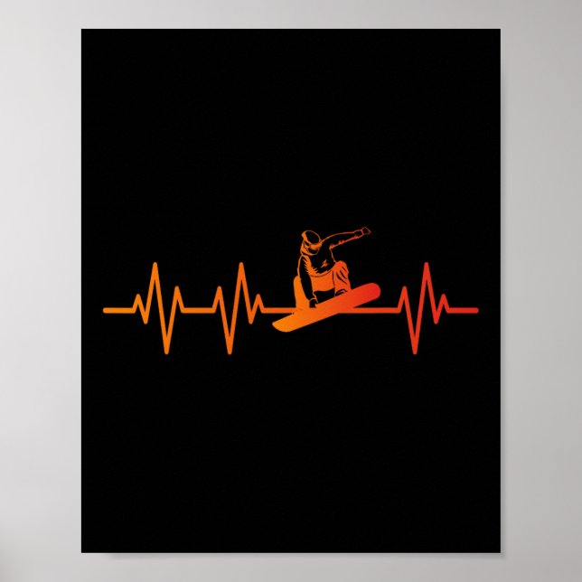 Póster Snowboard Heartbeat 80's 90s Retro Winter Snowboar (Frente)