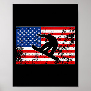 Póster Snowboard Jumping Bandera Estadounidense Snowboard