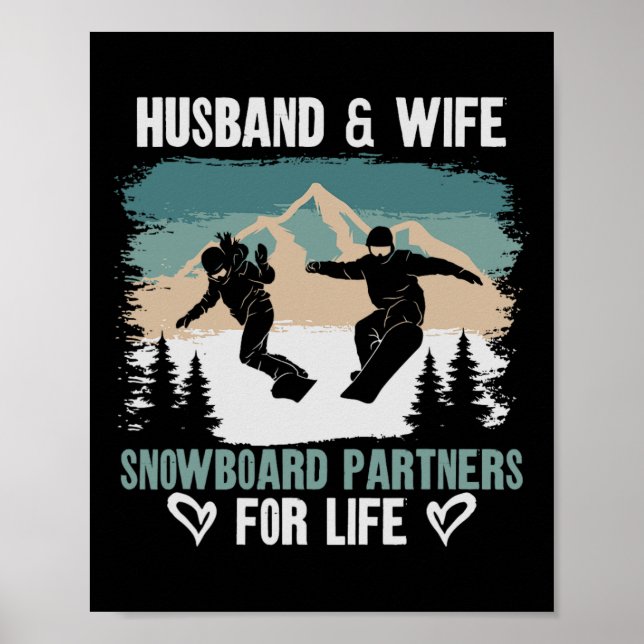 Póster Snowboard Matrimonio de esposas de esposas vintage (Frente)