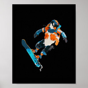Póster Snowboard Pingüino Diversión de deportes de invier