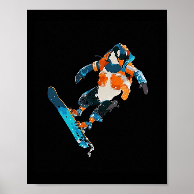 Póster Snowboard Pingüino Diversión de deportes de invier (Frente)