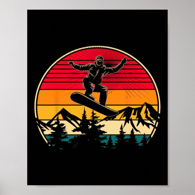 Póster Snowboard Retro Sunset Style Snowboard Winter S (Frente)