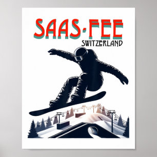 Póster Snowboard Saas-fee Suiza