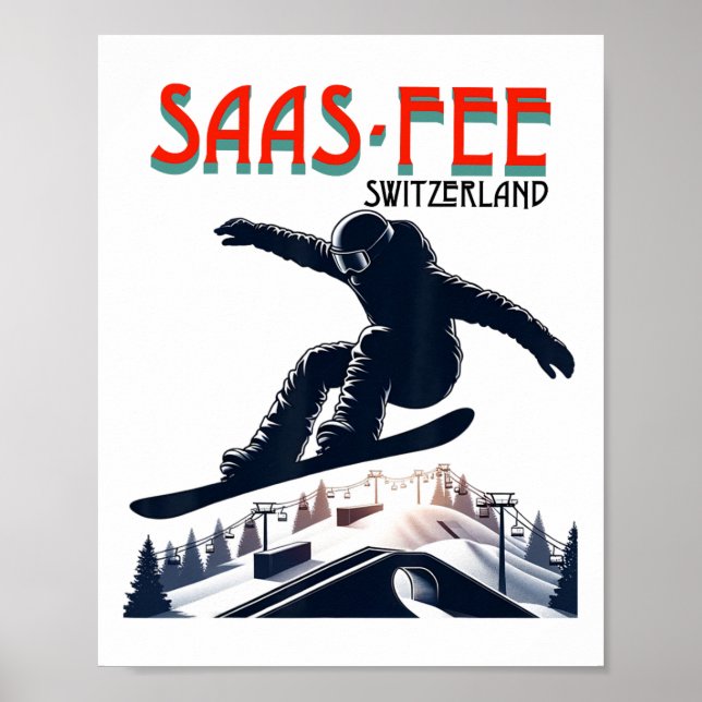 Póster Snowboard Saas-fee Suiza (Frente)