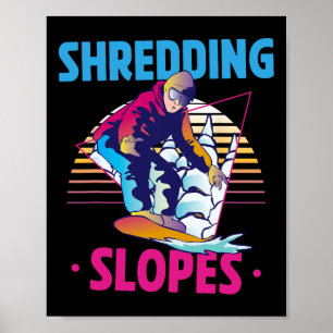 Póster Snowboard Shredding Slopes de snowboard de Retro 9