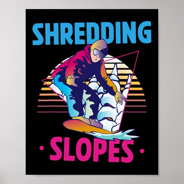 Póster Snowboard Shredding Slopes de snowboard de Retro 9 (Frente)