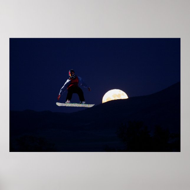 Póster Snowboard sobre el Poster de la luna llena (Frente)