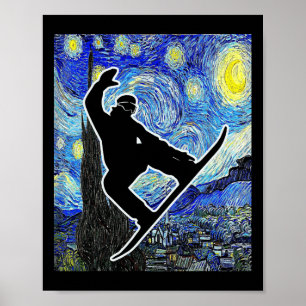 Póster Snowboard Starry Night Snowboard Van Gogh