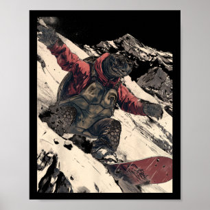 Póster Snowboard Tortoise Alpine Skine Resort T