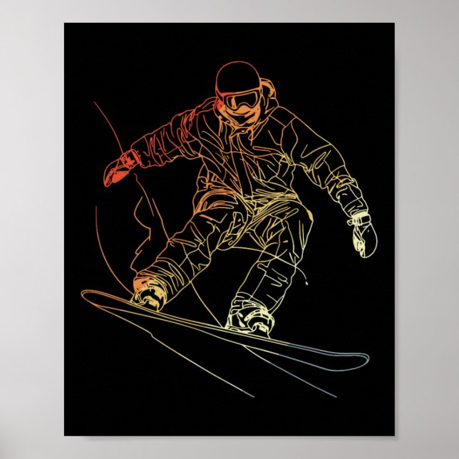 Póster Snowboarder Sketch Vintage Alpine Snowboarding (Frente)