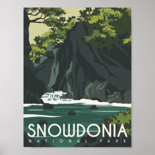 Póster Snowdonia Inglaterra Famoso Ilustracion de Viajes