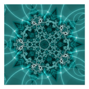 Póster Snowflake   Arte fractal azul y blanco