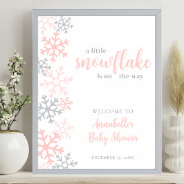 Póster Snowflake Winter Girl Baby Shower Welcome Sign