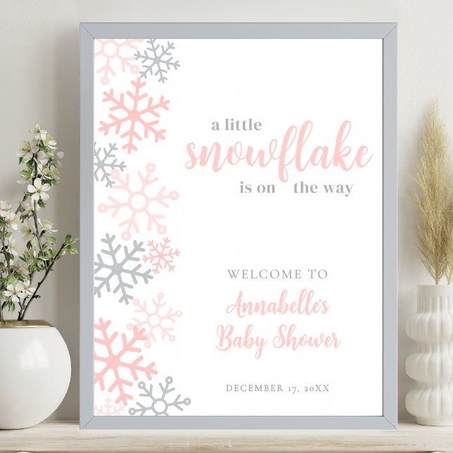 Póster Snowflake Winter Girl Baby Shower Welcome Sign (Snowflake Winter Girl Baby Shower Welcome Sign)