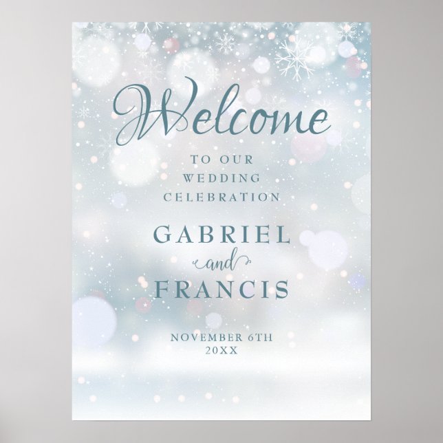 Póster Snowflakes Winter Wedding Welcome Sign (Frente)