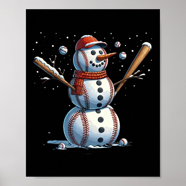 Póster Snowman Baseball Christmas Winter  (Frente)