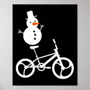 Póster Snowman Bmx Navidades en bicicleta de invierno Sp