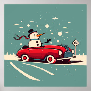 Póster snowman bye a car