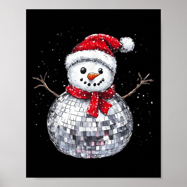 Póster Snowman Christmas Retro Santa Hat Disco Ball Match (Frente)