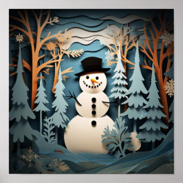 Póster Snowman de corte de papel