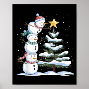 Póster Snowman Feliz Navidad Árbol de nieve Familia Paja