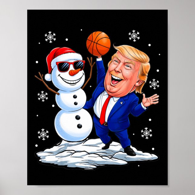 Póster Snowman juega básquetbol con el funn de los Navida (Frente)