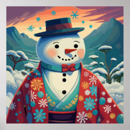 Póster Snowman lleva kimono en Japón