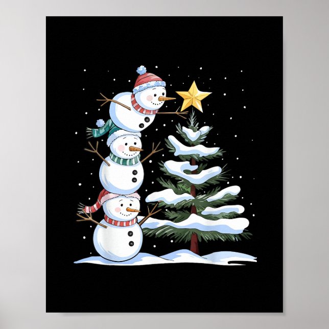 Póster Snowman Merry Christmas Santa Claus Tree Snow Fami (Frente)