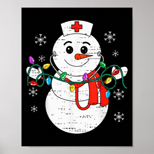Póster Snowman Nurse Christmas Stethoscope Xmas Scrub Top (Frente)