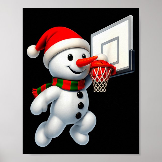 Póster Snowman Playing Basketball Merry Christmas Pajamas (Frente)