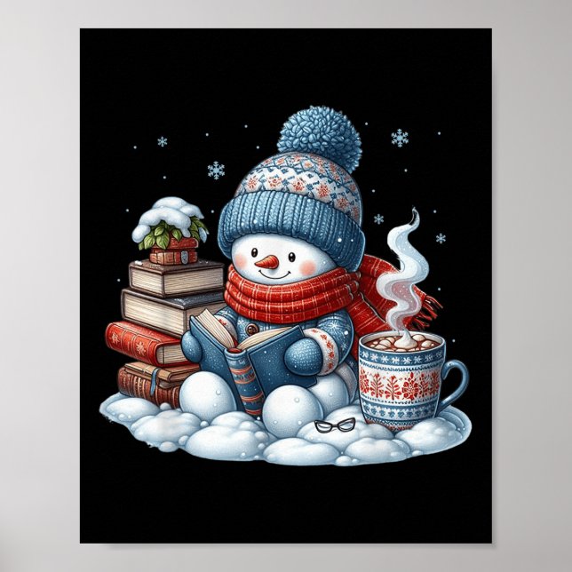 Póster Snowman Reading Books Lovers Librarian Bookworm Ch (Frente)