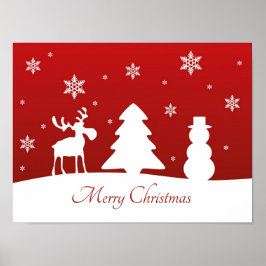 Póster Snowman, reno de árbol de Navidad