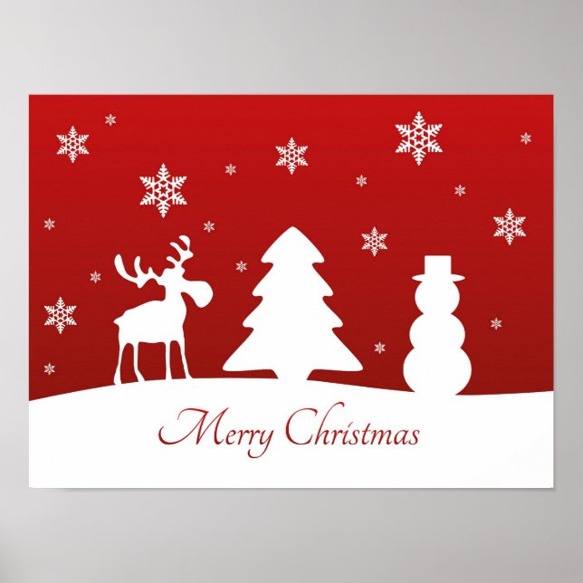 Póster Snowman, reno de árbol de Navidad (Frente)