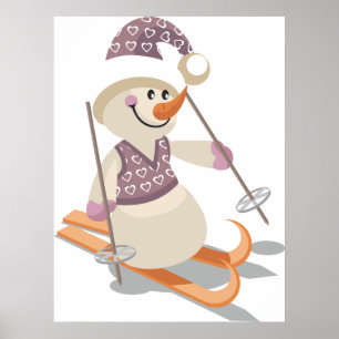 Póster Snowman Skiing