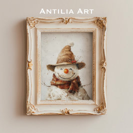 Póster Snowman sonriente en Gorras y Navidades de bufanda