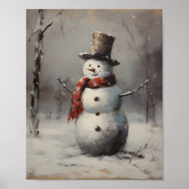 Póster Snowman sonriente usando Gorra y bufanda roja en b